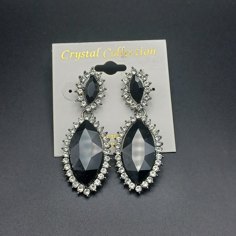 Crystal Collection Black Marquis Statement Dangle Earrings Austrian Crystal Halo